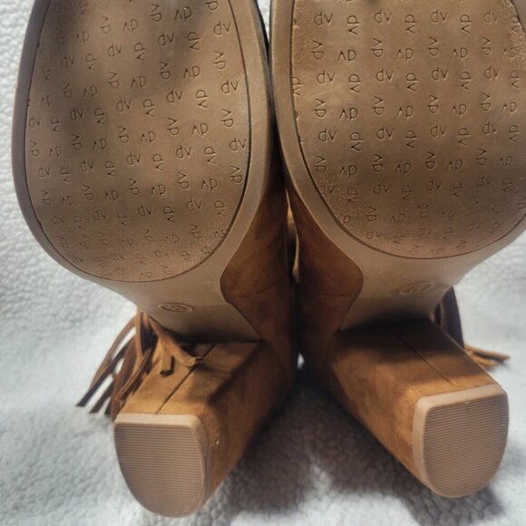 DV Dolce Vita Suede Leather Fringe Open Toe Booties in Rich Camel - Size 8 - Picture 5 of 9